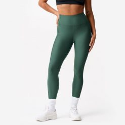 Legginsy fitness damskie Domyos. Zielone legginsy DOMYOS, l, bez wzorów, z elastanu, z podwyższonym stanem. Za 79.99 zł.