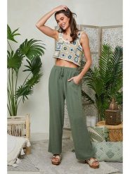 Lin Passion Lniane spodnie w kolorze khaki rozmiar: 36/38. Brązowe spodnie materiałowe Lin Passion, bez wzorów, ze lnu, z standardowym stanem. Za 105.38 zł.