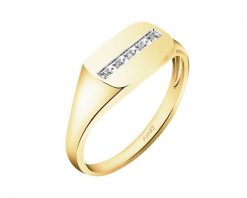 Pierścionek z żółtego złota z diamentami - sygnet - 0,02 ct - próba 585. Żółte pierścionki Apart, z diamentem, złote. Za 1,990.00 zł.