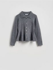 Kardigan z kołnierzem - ciemnoszary. Szare kardigany Reserved, l, bez wzorów, z dzianiny. Za 139.99 zł.