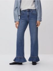 Jeansy wide leg z falbankami - niebieski. Niebieskie jeansy Reserved, bez wzorów. Za 139.99 zł.