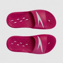 Klapki basenowe damskie Speedo Slide. Białe klapki Speedo, bez wzorów, bez obcasa. Za 82.99 zł.
