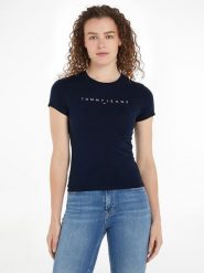 TOMMY JEANS Koszulka w kolorze granatowym rozmiar: XS. Niebieskie bluzki Tommy Jeans, xs, bez wzorów, z bawełny, bez kołnierzyka, bez ramiączek. Za 131.74 zł.