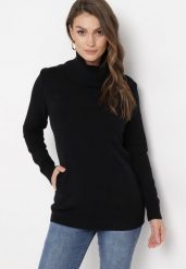 Czarny Golf z Miękkiej Dzianiny Oamperie. Czarne golfy Born2be, m, bez wzorów, z dzianiny, bez ramiączek. Za 64.99 zł.