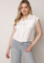 Biała Wiskozowa Koszula Boho Bez Rękawów ze Ściągaczem w Pasie Limopise. Białe koszule Born2be, l, bez wzorów, z materiału, boho, bez kołnierzyka, bez ramiączek. Za 89.99 zł.