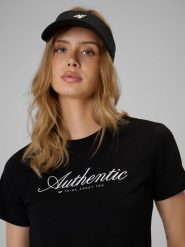 4F T-shirt regular z nadrukiem damski - czarny S. Czarne t-shirty 4f, s, bez wzorów, z bawełny, bez kołnierzyka, bez ramiączek. Za 59.99 zł.