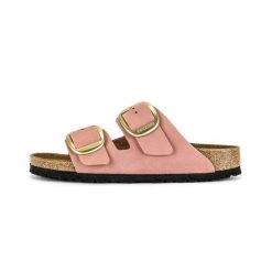 Damskie sandały duże metalowe klamry Arizona Big Buckle. Czerwone sandały Birkenstock, bez wzorów, z materiału, bez obcasa, bez zapięcia. Za 670.05 zł.