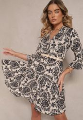 Beżowo-Czarna Bawełniana Sukienka o Rozkloszowanym Kroju w Ornamentalny Print Laniwea. Czarne sukienki Renee, na co dzień, l, bez wzorów, z bawełny, bez kołnierzyka, bez ramiączek, mini, rozkloszowane. Za 44.99 zł.