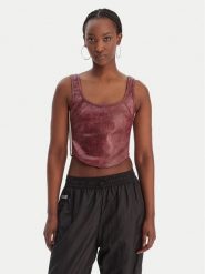 Adidas Top Pleather KD8786 Bordowy Slim Fit. Czerwone topy Adidas, bez wzorów, ze skóry, bez kołnierzyka, bez ramiączek. Za 349.99 zł.