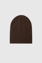 Czapka z koralikami brązowa. Brązowe czapki MOODO, bez wzorów, z poliamidu. Za 49.99 zł.