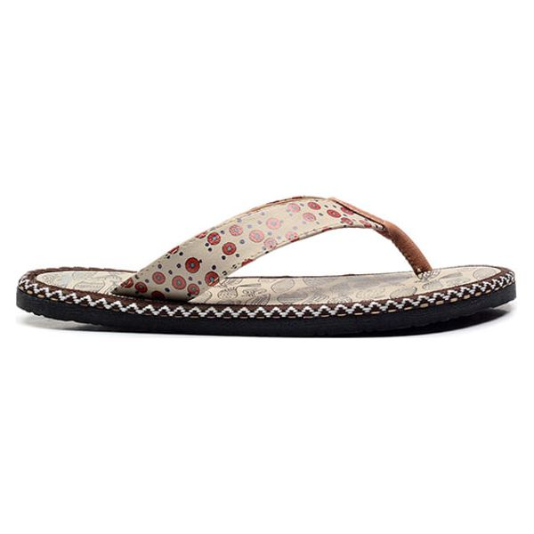 Calceo Japonki w kolorze beżowym ze wzorem rozmiar: 42. Brązowe klapki Calceo, bez wzorów, z materiału, z otwartym noskiem, bez obcasa. Za 105.63 zł.