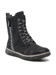 Rieker Botki Z4218-00 Czarny. Czarne botki Rieker, bez wzorów, ze skóry, bez obcasa, na płaskiej podeszwie, bez zapięcia. Za 272.99 zł.