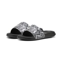 Damskie klapki Popcat 20 Snake Chic PUMA Black Silver Metallic. Czarne klapki Puma, bez wzorów, bez obcasa. Za 90.30 zł.