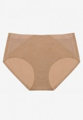 Beżowe Majtki Figi High Waist z Bezszwowym Wykończeniem Kolaniris. Brązowe figi Renee, xl, bez wzorów, z jeansu. Za 9.99 zł.