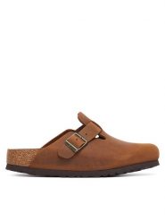 Birkenstock Klapki Boston 1028310 Brązowy. Brązowe klapki Birkenstock, bez wzorów, ze skóry, bez obcasa. Za 694.99 zł.