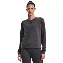 Bluza damska Under Armour Rival Terry Crew. Szare bluzy Under Armour, bez wzorów, bez kaptura. Za 139.99 zł.