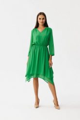 Elegancka zwiewna sukienka szyfonowa asymetryczna zielona. Zielone sukienki Stylove, na imprezę, l, bez wzorów, z gumy, eleganckie, z asymetrycznym kołnierzem, bez ramiączek, asymetryczne. Za 379.00 zł.