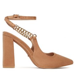 Sandały DeeZee. Brązowe sandały DeeZee, bez wzorów, bez obcasa, na słupku, bez zapięcia. Za 149.99 zł.