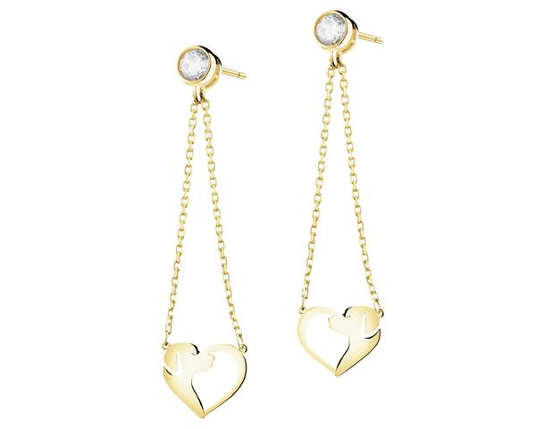 Złote kolczyki z cyrkoniami - pieski, serca. Żółte kolczyki Apart, z cyrkonią, złote. Za 899.00 zł.