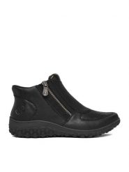 Rieker Botki CEO-59558-00 Czarny. Czarne botki Rieker, bez wzorów, ze skóry, bez obcasa, na płaskiej podeszwie, bez zapięcia. Za 389.99 zł.
