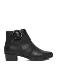 Rieker Botki CEO-Y0797-00 Czarny. Czarne botki Rieker, bez wzorów, ze skóry, bez obcasa, na słupku, bez zapięcia. Za 379.99 zł.