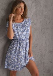 Niebieska Sukienka z Bawełną w Kwiaty Lumairene. Niebieskie sukienki Renee, na co dzień, na lato, l, bez wzorów, z bawełny, eleganckie, bez kołnierzyka, bez ramiączek, midi, proste. Za 59.99 zł.