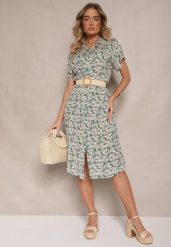 Zielona Sukienka z Bawełny w Print Paisley o Koszulowym Kroju Celluria. Zielone sukienki Renee, na spacer, l, bez wzorów, z bawełny, bez kołnierzyka, bez ramiączek, midi, koszulowe. Za 44.99 zł.