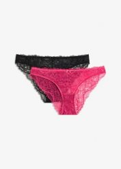 Figi mini z koronki (2 pary). Czerwone figi bonprix, bez wzorów, z koronki. Za 27.98 zł.