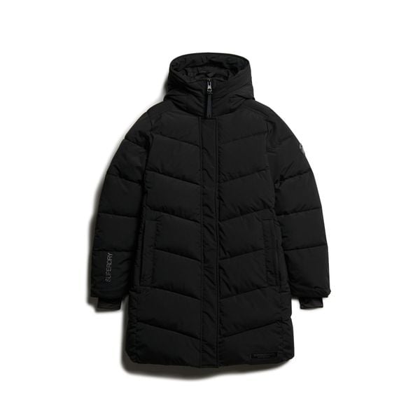 Parka dla kobiet Superdry City Chevron. Czarne parki Superdry, s, z elastanu, klasyczne, bez kaptura. Za 769.35 zł.