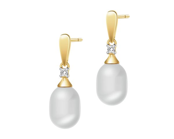 Kolczyki z żółtego złota z brylantami i perłami - próba 375. Żółte kolczyki Apart, z brylantem, złote. Za 1,129.00 zł.