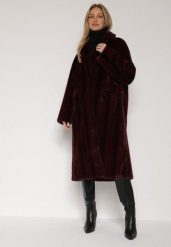 Bordowy Płaszcz Futerko o Kroju Oversize z Kieszeniami z Klapami Namys. Czerwone płaszcze Born2be, l, bez wzorów, z futra, bez kaptura. Za 289.99 zł.