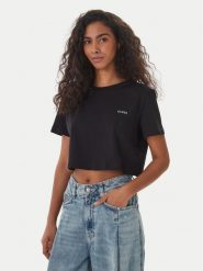 Guess T-Shirt V6GI17 K2984 Czarny Regular Fit. Czarne t-shirty Guess, xxs, z aplikacjami, z bawełny, bez kołnierzyka, bez ramiączek. Za 134.99 zł.