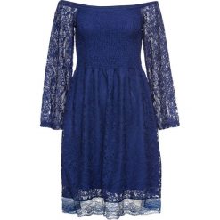 Sukienka koronkowa z dekoltem "carmen" bonprix kobaltowy. Niebieskie sukienki bonprix, bez wzorów, z koronki, bez kołnierzyka, bez ramiączek. Za 59.99 zł.
