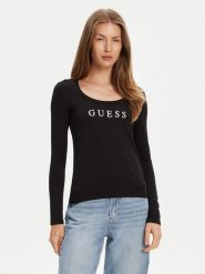 Guess Bluzka O5RI00 KBBU1 Czarny Regular Fit. Czarne bluzki Guess, xl, z aplikacjami, z bawełny, bez kołnierzyka, bez ramiączek. Za 159.99 zł.