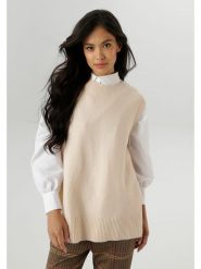 Aniston Bezrękawnik w kolorze beżowym rozmiar: 40. Brązowe swetry Aniston, bez wzorów, bez ramiączek. Za 65.23 zł.