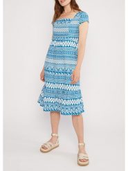 Blutsgeschwister Sukienka "Midsummer Night Talemyth of mykonos" w kolorze niebiesko-białym rozmiar: XL. Niebieskie sukienki Blutsgeschwister, na imprezę, s, bez wzorów, z bawełny, klasyczne, bez kołnierzyka, bez ramiączek, midi. Za 170.87 zł.