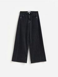 Jeansy wide leg soft - czarny. Czarne jeansy Reserved, bez wzorów. Za 139.99 zł.