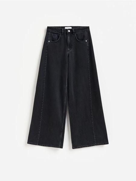 Jeansy wide leg soft - czarny. Czarne jeansy Reserved, bez wzorów. Za 139.99 zł.