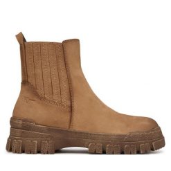 Botki Tamaris. Brązowe botki Tamaris, bez wzorów, bez obcasa, na płaskiej podeszwie, bez zapięcia. Za 484.99 zł.