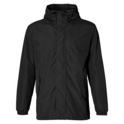 Rowerowa kurtka przeciwdeszczowa Hoga unisex, kruczoczarna. Czarne kurtki sportowe BASIL, bez wzorów, z materiału, bez kaptura, rowerowe. Za 419.90 zł.