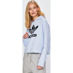 Adidas Originals - Bluza. Fioletowe bluzy Adidas Originals, bez wzorów, z bawełny, z kapturem. W wyprzedaży za 199.90 zł.