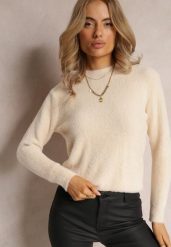 Beżowy Sweter Wełniany Elisabema. Brązowe swetry Renee, l, bez wzorów, z tkaniny, bez ramiączek. Za 44.99 zł.