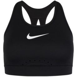 Stanik damski Nike Swoosh Bra, średnie wsparcie, Dri-FIT. Czarne bielizna sportowa Nike, xs, bez wzorów, z poliesteru. Za 57.47 zł.