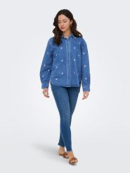 ONLY Bluzka dżinsowa w kolorze niebieskim rozmiar: XL. Niebieskie bluzki Only, xl, bez wzorów, z bawełny, bez kołnierzyka, bez ramiączek. Za 126.75 zł.