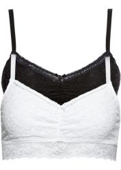 Biustonosz bustier z delikatną koronką (2 szt.). Czarne biustonosze bonprix, bez wzorów, z koronki. Za 79.98 zł.