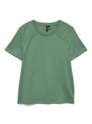 Vero Moda Koszulka w kolorze zielonym rozmiar: S. Zielone bluzki Vero Moda, s, bez wzorów, z bawełny, bez kołnierzyka, bez ramiączek. Za 70.74 zł.