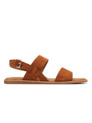 Clarks Skórzane sandały w kolorze jasnobrązowym rozmiar: 39,5. Brązowe sandały Clarks, bez wzorów, z nubiku, klasyczne, z otwartym noskiem, bez obcasa, bez zapięcia. Za 166.49 zł.