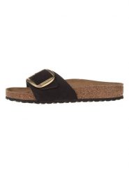 Birkenstock Skórzane klapki "Madrid Big Buckle" w kolorze czarnym rozmiar: 38. Czarne klapki Birkenstock, bez wzorów, z otwartym noskiem, bez obcasa. Za 482.03 zł.