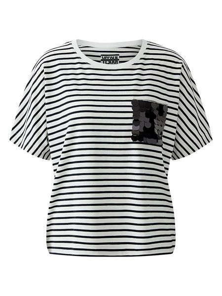 Oui Koszulka w kolorze biało-czarnym rozmiar: 42. Białe bluzki Oui, bez wzorów, bez kołnierzyka, bez ramiączek. Za 217.99 zł.