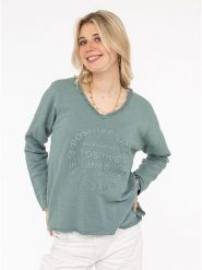 Zwillingsherz Sweter "Positive Mind" w kolorze zielonym rozmiar: L/XL. Zielone swetry Zwillingsherz, l, bez wzorów, z bawełny, bez ramiączek. Za 126.99 zł.